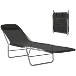 Outsunny Outdoor Lounge Chair, Portable Adjustable Reclining Seat Folding Chaise Lounge Patio Camping Beach Tanning Chair Bed with Pillow, Black