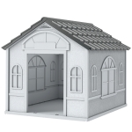 PawHut 26" Plastic Dog House Outdoor with Air Vents, for Small Medium Dogs, Grey