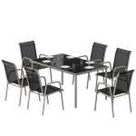 Outsunny 7 Piece Garden Dining Set, Garden Furniture Set with Rectangle Table and 6 Stackable Chairs