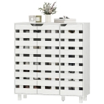 HOMCOM Shoe Cabinet, 17-20 Pairs Shoe Storage Cabinet with Hollowed-Out Doors, White