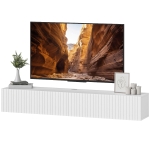 HOMCOM 55" Floating TV Stand for TVs up to 72 Inch, Wall Mount Media Console with 2 Fluted Flip-Down Doors, Cable Hole, White