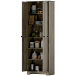 HOMCOM 67" Farmhouse Pantry Cabinet with 2 Doors, Tall Storage Cabinet with Adjustable Shelves, Distressed Grey