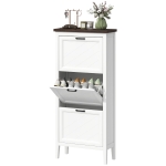 HOMCOM Shoe Cabinet with 3 Flip Drawers, Farmhouse Narrow Shoe Storage Cabinet with Adjustable Shelves, White