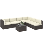 Outsunny 7 Piece Patio Furniture Set, All Weather PE Rattan Outdoor Furniture Conversation Sets with Glass Top Coffee Table
