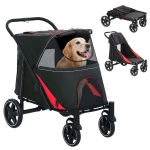 PawHut Foldable Pet Stroller with Universal Front Wheels, Shock Absorber, Dog Cat Carriage for Large & Medium Dogs, Black
