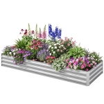 Outsunny 95" x 36" x 12" Galvanized Raised Garden Bed, Easy DIY and Cleaning for Growing Flowers, Herbs, Succulents, Silver