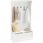 HOMCOM 3-In-1 Entryway Bench with Coat Rack, Hall Tree with Bench and Shoe Storage, 5 Hooks for Hallway Cream White