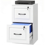 HOMCOM 2 Drawer File Cabinet with Lock, Vertical Filing Cabinet with Adjustable Hanging Bars for A4 and Letter Size, White