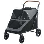 PawHut Dog Stroller for Large Dogs Up to 66 LBS with All-Terrain Spring Suspension, 8-Position Adjustable Handle, Gray