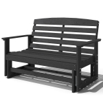 Outsunny Patio Glider Bench w/ HDPE Slatted Double Rocking Chair, Distressed Black