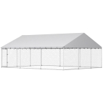 PawHut Heavy Duty Outdoor Dog Kennel with Waterproof Roof, 2 Secure Latches, Chain Link Dog Run for Backyard, 20' x 15' x 8'