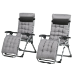 Outsunny Folding Garden Chairs Set of 2, Reclining Zero Gravity Chair, Sun Lounger with Cushion and Headrest, Dark Grey