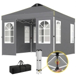 Outsunny 9.6 x 9.6 ft Pop Up Canopy Tent with Sidewalls, One Push Setup, UPF50+ Portable Instant Canopy Shelter, Dark Gray
