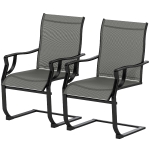 Outsunny C Spring Patio Dining Chairs Set of 2 with High Backrest, Armrest, Breathable Fabric & Metal Frame, 256LBS, Light Gray