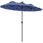 Outsunny Double-sided Patio Umbrella, 9.7' Outdoor Umbrella with Tilt and Crank, LED Solar Light and 12 Ribs, Navy Blue