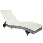 Outsunny Wicker Chaise Lounge Chair Outdoor PE Rattan Cushioned Patio Sun Lounger with 5-Level Adjustable Backrest & Wheels for Easy Movement, Cream White