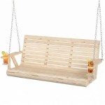 Outsunny 3-Seater Swing Bench, Wooden Porch Swing with Cupholders, Hanging Chains for Patio Garden, Nature Wood