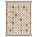 Outsunny Reversible Outdoor Rug, Waterproof Plastic Straw with Carry Bag, 9' x 12', Black & Beige Rhombus