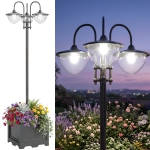 Outsunny 74.5" 3-head Solar Lamp Post Light with Planter, Solar Pole Lights Outdoor Waterproof LED Lighting for Backyard Pathway Patio Lawn Driveway Decor, Black