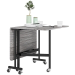 HOMCOM Six-Seater Drop-Leaf Dining Table with Wheels, Grey