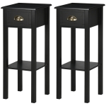 HOMCOM 2-Tier Nightstand, Side Table with Drawer and Shelf for Living Room or Bedroom, Set of 2, Black