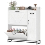 HOMCOM Farmhouse Shoe Storage Cabinet with Side Cabinet and Adjustable Shelves for Entryway, Hallway, Holds 12 Pairs, White