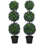 HOMCOM 3.5ft Set of 2 Artificial Plants, Lavender Flowers Ball Trees with Pot, for Home Indoor Outdoor Decor