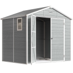 Outsunny 8' x 6' Plastic Garden Storage Shed with Latch Door, Vents, Sloped Roof, Light Grey