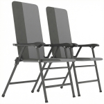 Outsunny Folding Patio Chairs Set of 2, Padded High Back Lawn Camping Chairs with Armrests, 600D Oxford Fabric, Light Gray