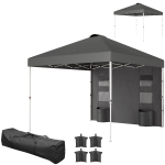 Outsunny 10' x 10' Pop Up Canopy Tent w/ Sidewall, UPF50+ Height Adjustable Instant Sun Shelter w/ Storage Pockets, Dark Gray