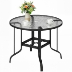 Outsunny 38" Round Patio Table with Umbrella Hole, Tempered Glass Outdoor Dining Table, Black
