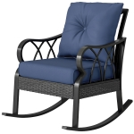 Outsunny Outdoor Wicker Rocking Chair with Padded Cushions, Aluminum Furniture, Rattan Porch Rocker Chair w/ Armrest, Navy Blue