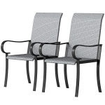Outsunny Set of 2 Outdoor Wicker Dining Chairs with Armrest, Steel Frame, High Back and Deep Seating, Gray