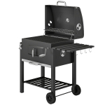 Outsunny Charcoal BBQ Grill and Smoker Combo Outdoor Portable Trolley Camping Picnic Backyard with Side Shelf, Black