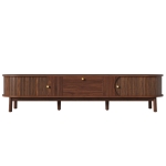 Sliding-Door TV Cabinet with Spacious Drawer and 2 Sliding Doors, Modern Wood TV Stand for Living Room, 67'' L x 15.5'' W x 15'' H, Walnut