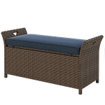 Outsunny 2-In-1 Outdoor Storage Bench, 29 Gallon Wicker Deck Box with Handles and Cushion, Navy Blue