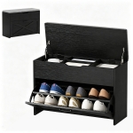 HOMCOM Shoe Storage Bench with Flip Drawer and Lift Top Storage, Entryway Bench with Seat Cushion for Hallway, Black