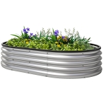 Outsunny 4.9' x 3' x 1' Large Outdoor Planter Box, Galvanized Raised Garden Bed with Metal Plant Stake,  Silver