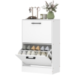 HOMCOM Shoe Cabinet 2 Flip Drawers Narrow Shoe Storage Unit Adjustable Dividers Entryway Hallway White