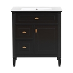 Spacious Vanity with Tip-Out Top Drawer and 2 Left-Side Drawers, Ideal Cabinet for Small-To-Medium Bathrooms, 30" L x 18.5" W x 33.5" H, Black