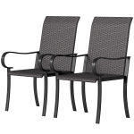 Outsunny Set of 2 Outdoor Wicker Dining Chairs with Armrest, Steel Frame, High Back and Deep Seating, Brown