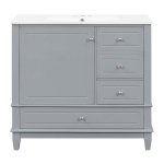 Spacious Bathroom Vanity with 3 Drawers and One-Door Cabinet, Freestanding Cabinet for Small Bathrooms, 36" L x 18.5" W x 33.5" H, Gray