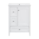 Ample Bathroom Vanity with 2 Upper Drawers and Removable Bottom Drawer, Ideal Cabinet for Small Bathrooms, 24" L x 18.5" W x 34" H, White