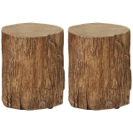 HOMCOM Concrete End Table, Tree Stump Shape Side Table for Indoors and Outdoors, Set of 2, Natural