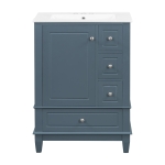 Spacious Bathroom Vanity with 3 Drawers and One-Door Cabinet, Freestanding Cabinet for Small Bathrooms, 24" L x 18.5" W x 34" H, Blue Gray