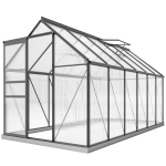 Outsunny 6' x 12' x 6.5' Polycarbonate Greenhouse, Walk-in Green House with Aluminum Frame Adjustable Roof Vent Galvanized Base Sliding Door Rain Gutter for Outdoor Garden, Grey
