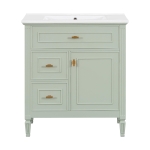 Spacious Vanity with Tip-Out Top Drawer and 2 Left-Side Drawers, Ideal Cabinet for Small-To-Medium Bathrooms, 30" L x 18.5" W x 33.5" H, Green