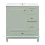 Stylish Bathroom Vanity with Easy-Clean Ceramic Sink, Ideal Cabinet for Modern Bathrooms, 30" L x 18.5" W x 33.5" H, Light Green