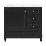 Spacious Bathroom Vanity with 3 Drawers and One-Door Cabinet, Freestanding Cabinet for Small Bathrooms, 36" L x 18.5" W x 33.5" H, Black
