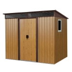 Outdoor Metal Storage Shed with Vents and Metal Foundation Frame, Spacious Weatherproof Steel Tool Room with Window, 93.5'' L x 68.5'' W x 77'' H, Coffee